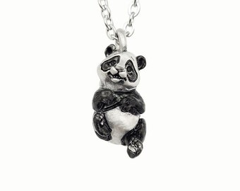 Panda Cub Pendant Necklace - Solid Sterling Silver- 1 inch long - Made in usa - Birthday Gift - Recycled Materials - *SHIPS JULY 21*