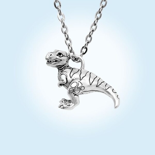 T-Rex pendant Silver Plated Pewter Dino Dinosaur Jewelry Dinosaur Gift Unique Present READY TO SHIP