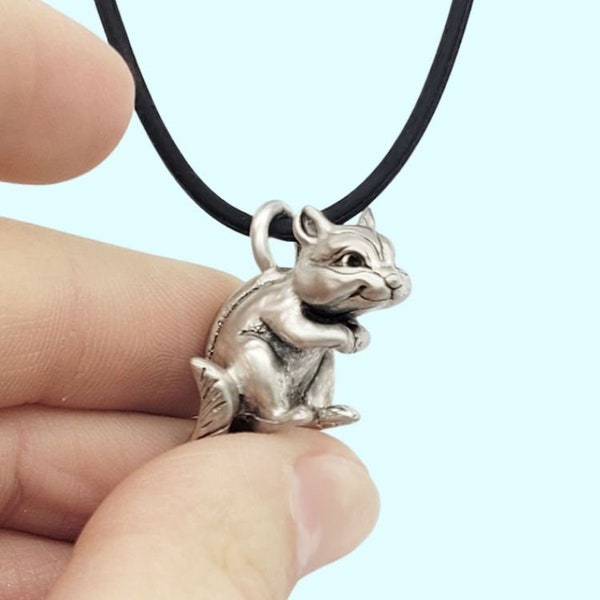 Chipmunk Pendant Necklace Charm - Silver Plated Pewter - Animal Jewelry - Birthday Gift - Made in usa READY TO SHIP