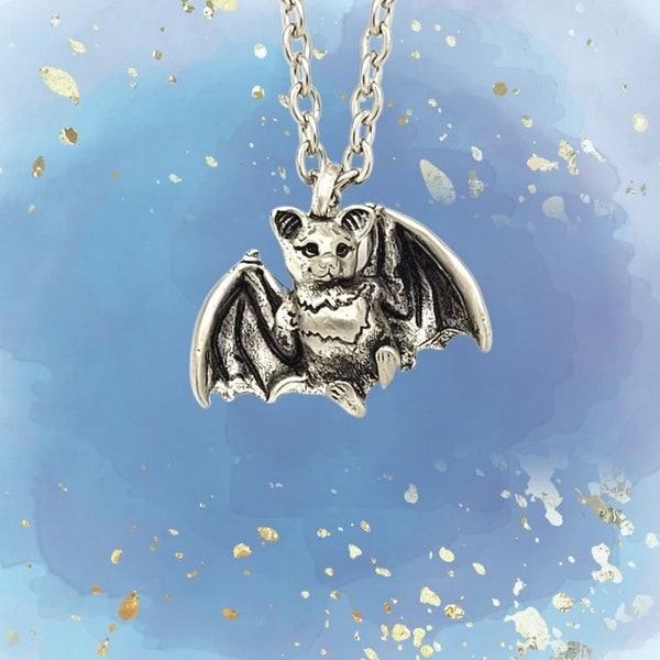 Bat Necklace Pendant - Silver Plated Pewter - 1 inch tall - 100% recycled metal - Made in usa - Free Shipping - READY TO SHIP