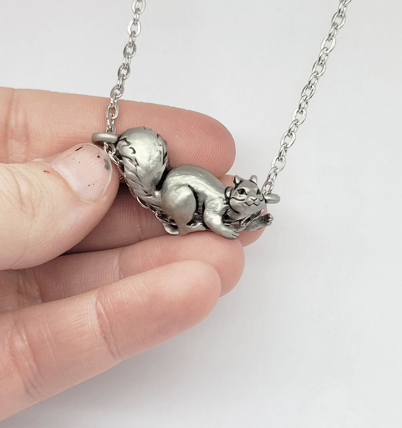 Squirrel Pendant Necklace Sterling Silver 3d sculpted animal necklace Made in usa Cute Animal Jewelry birthday gift image 2
