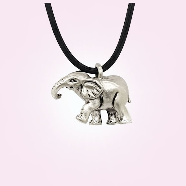 Elephant Pendant Necklace - Silver plated Pewter -Made in usa - 100% recycled materials - Cute Animal Jewelry -READY TO SHIP