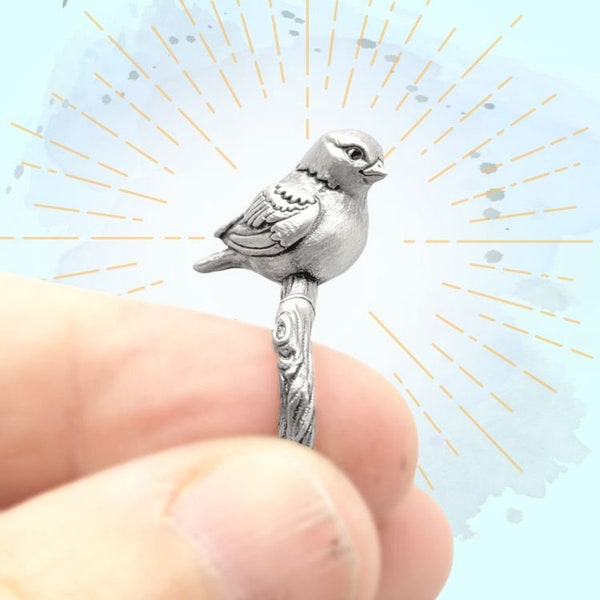 Bird Ring in Sterling Silver - Larger Size - Perfect Gift for Bird Lover - Song Bird Gift - Made in USA