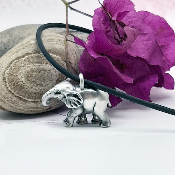 Elephant Pendant Necklace Sculpted in Sterling Silver / Bronze / White bronze with Antiqued finish -MADE IN USA - 100% recycled materials