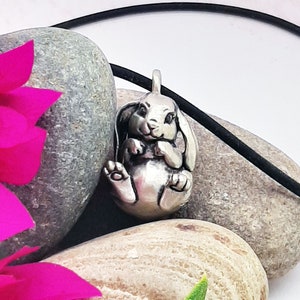 Bunny Rabbit Pendant Necklace - Pewter - 100% recycled metal - 1 inch - Made in usa - Birthday Gift - 3D Sculpted