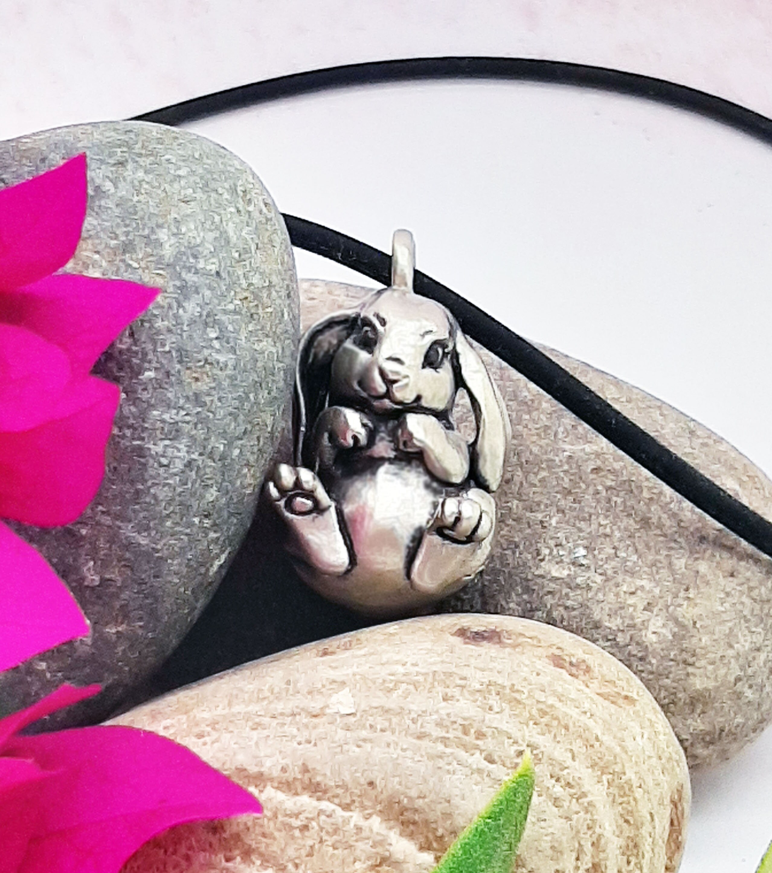 Bunny Rabbit Pendant Necklace - Pewter - 100% recycled metal - 1 inch - Made in usa - Birthday Gift - 3D Sculpted