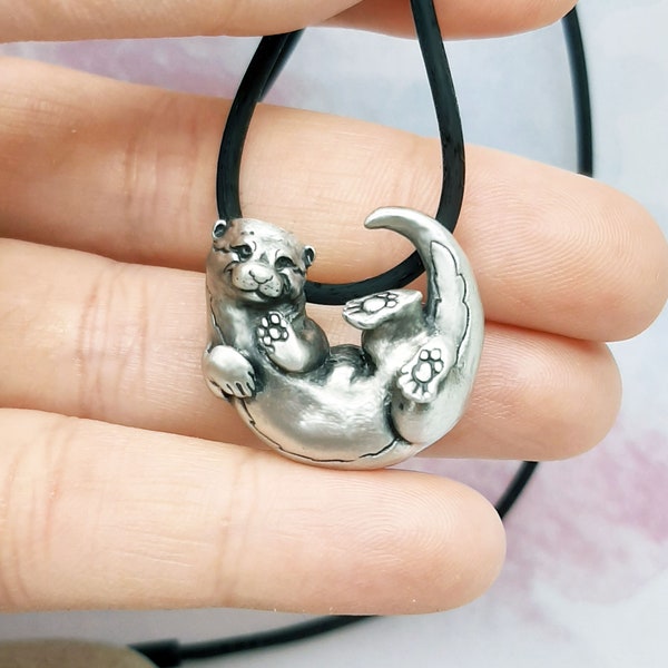 Otter Pendant Necklace - Sterling Silver - Otter Gift Made in usa - Solid Metal - birthday gift