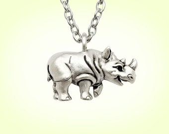 Rhino Necklace Rhino Pendant Silver Plate Animal Jewelry Rhinoceros Charm Wildlife Jewelry - READY TO SHIP