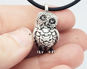 Owl Pendant Necklace - Sterling Silver - recycled metal - made in usa