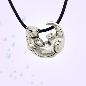 Otter Pendant Necklace - Silver Plated Pewter - Otter Gift - 100% recycled metals -Made in usa birthday gift - READY TO SHIP