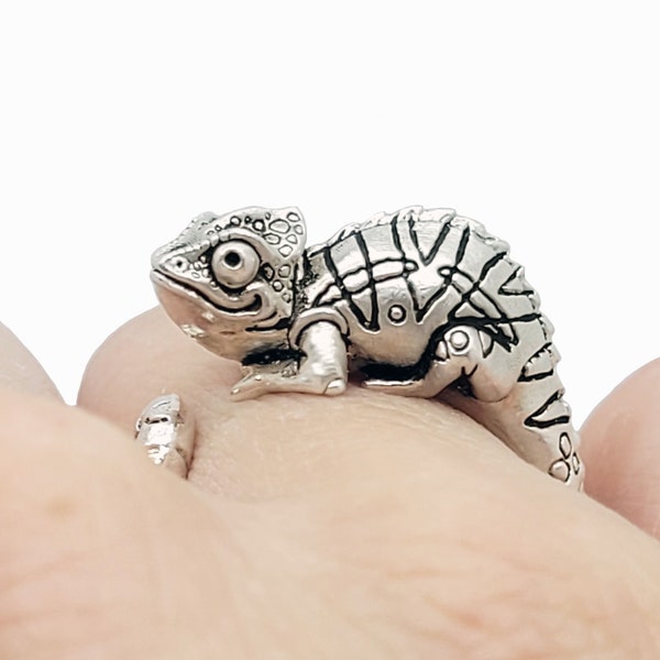 Chameleon Ring in Sterling Silver, Adjustable, Made in USA, Animal Lover Gift