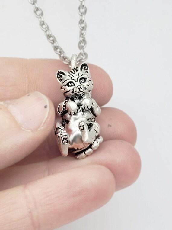 Cat Pendant Necklace Sterling Silver Solid Metal Made in Etsy