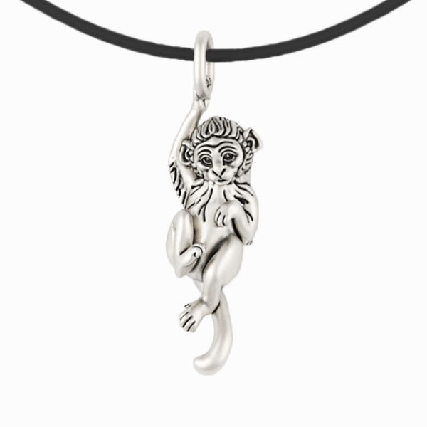 Monkey Pendant Necklace - Solid Sterling Silver - 3d sculpted - Made in USA - Recycled Metal - *SHIPS JULY 21*