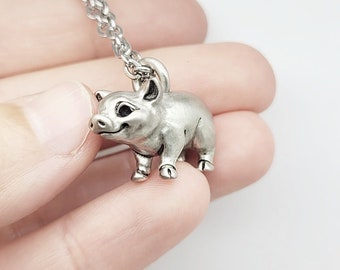 Adorable Pig Pendant Necklace - Silver Plated Pewter - Cute Animal Jewelry - The Perfect Gift - 3d Sculpted - READY TO SHIP