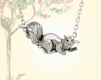 Squirrel Pendant Necklace-Silver Plated Pewter-3d sculpted animal necklace-Made in usa-Cute Animal Jewelry - birthday gift - READY TO SHIP