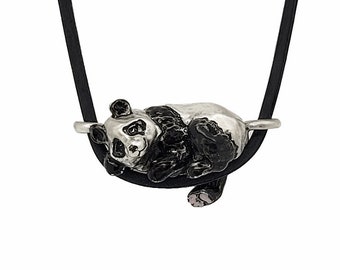 Panda Bear Pendant Necklace - Sterling Silver - Panda Gift -recycled materials - Made in usa - Solid Metal - 18" necklace