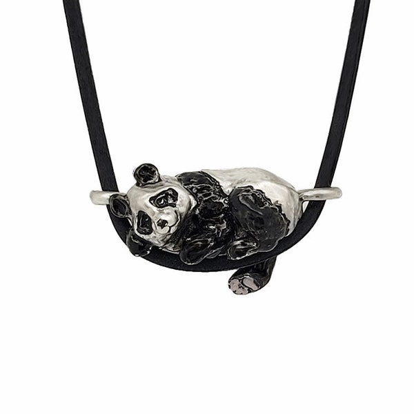 Panda Bear Pendant Necklace - Sterling Silver - Panda Gift -recycled materials - Made in usa - Solid Metal - 18" necklace