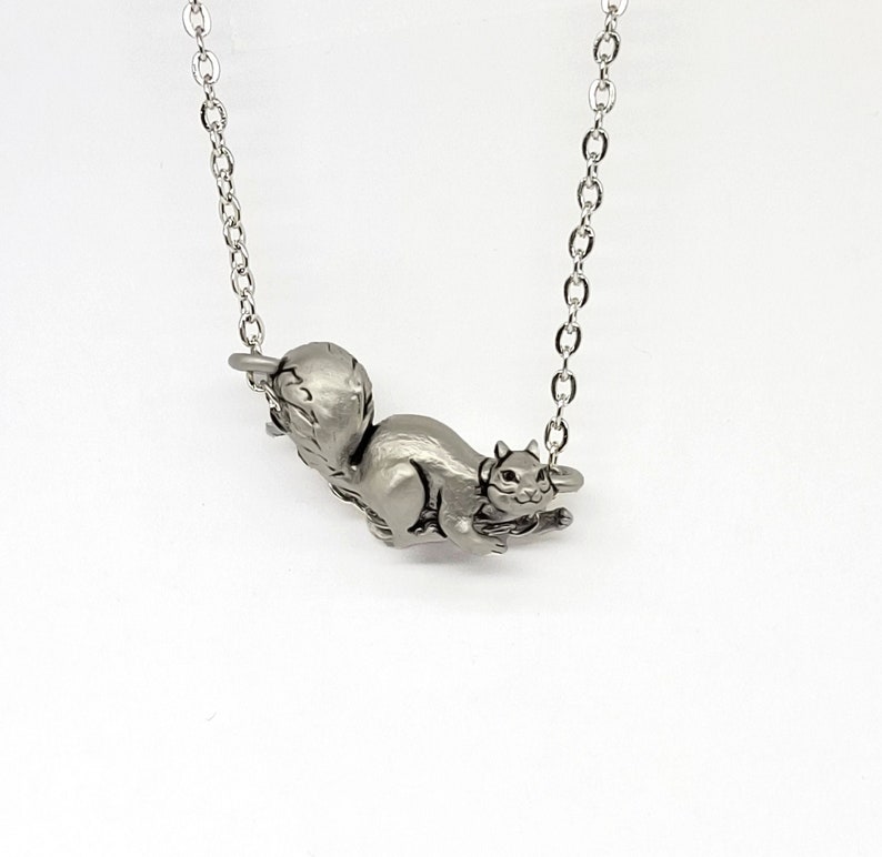 Squirrel Pendant Necklace Sterling Silver 3d sculpted animal necklace Made in usa Cute Animal Jewelry birthday gift image 1