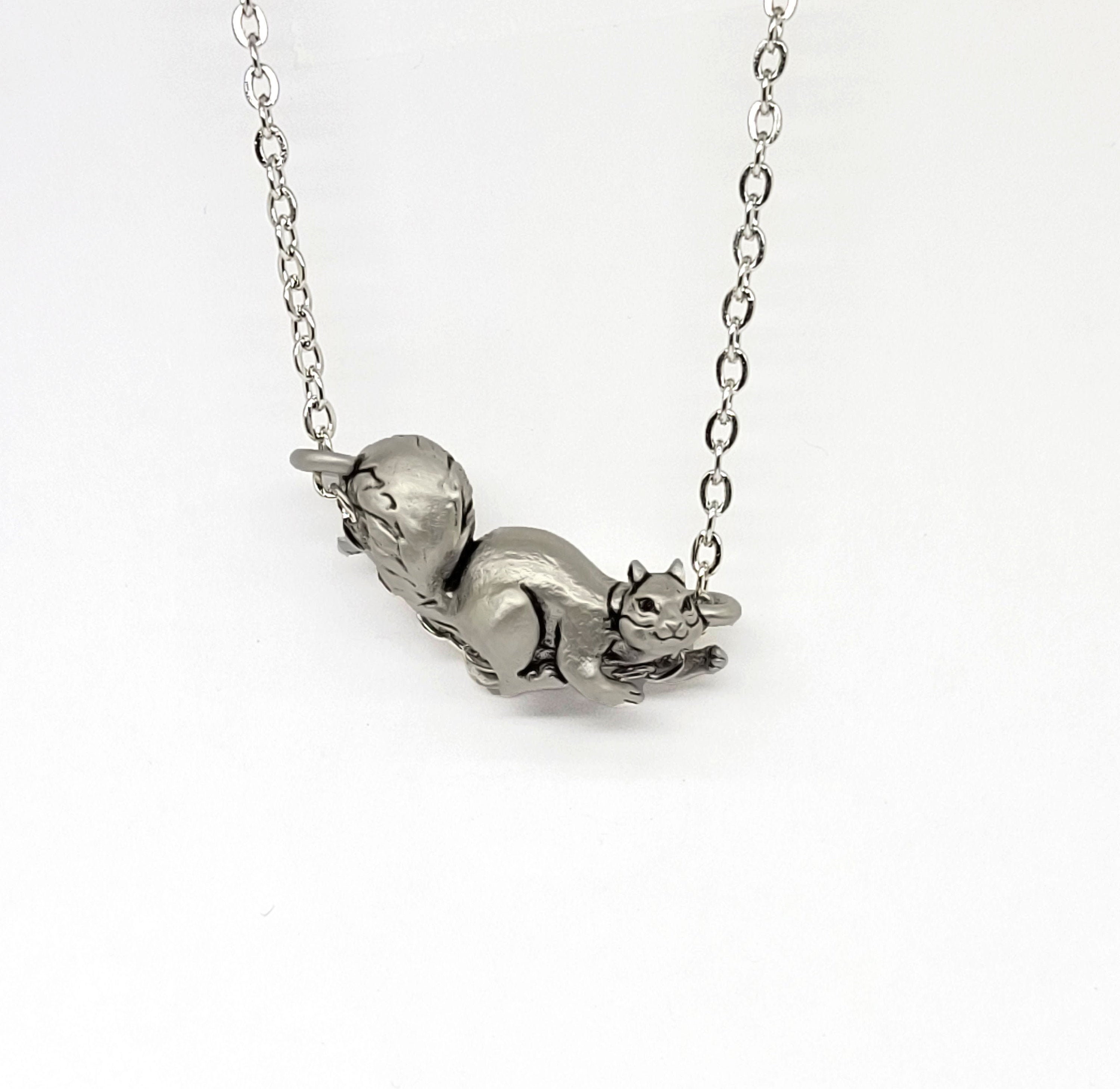 Genuine 925 Sterling Silver Cute Squirrel Pendant Necklaces Animal Fas