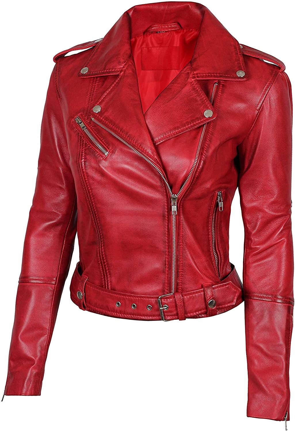 Negan Leather Jacket Women Biker Lambskin Red Real Leather | Etsy