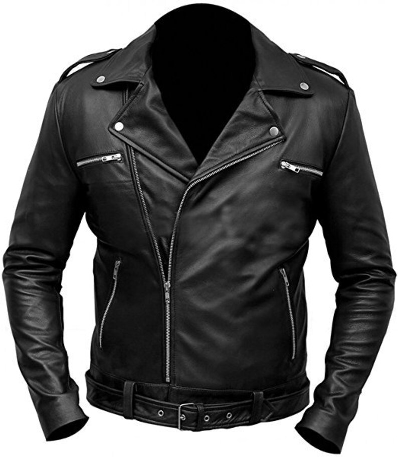 Negan Leather Jacket Men Biker Black Genuine Leather Jacket | Etsy