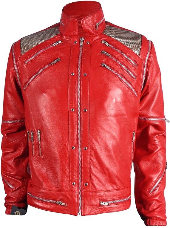 Michael Jackson MJ Beat it Biker Leather Jacket Red Real | Etsy