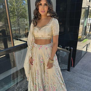 Sequin Embroidered Georgette Sharara Suit: Pakistani Indian Wedding Wear