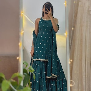Navy Blue Indian Sharara Kurta: Custom Made Party Wear