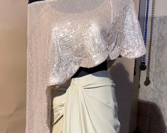 Conjunto de pantalón Dhoti Indo Western: Top corto con dupatta adjunta