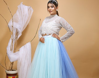 Two-Piece Wedding Dress: Tulle Skirt & Beaded Top