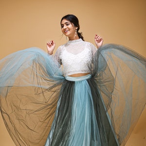 Green Ombre Tulle Wedding Skirt with Train