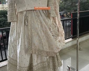 Ivory Embroidery Lehenga Choli: Indian Wedding Outfit