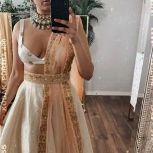 Off white Vneck Lehenga Choli for women Ready to wear Custom Stiched Size Plain Silk Designer Bridesmaid Lenga Slit Skirt USA UK Fancy Choli