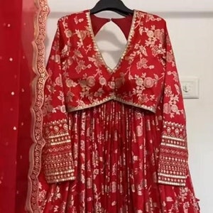 Designer Lehenga Red Floral Lehenga Choli for Women, bridesmaids  lehenga,Indian Outfits, Pakistani Wedding Lengha ready to wear choli 1