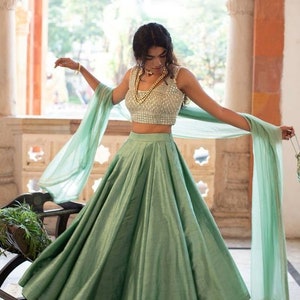 Embroidered Lehenga Choli Dupatta: Custom Stitched Chikan Bridal Lengha