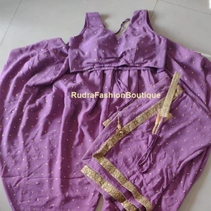 Purple Dhoti Pant Set: Indo Western Crop Top, Dupatta, Indian Dress