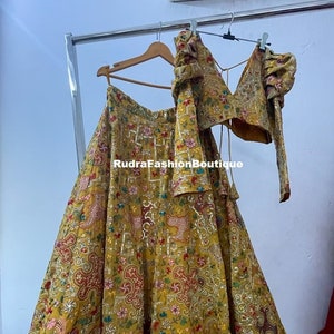 Yellow  Floral lehenga Choli for women Ready to wear in USA Indian Pakistani Designer Bridal Wedding Outfit Dress Girls Lengha blouse 1
