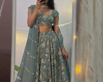 Shimmer Lehenga Choli: Indian Designer Wedding Dress, Made to Measure