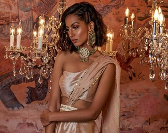 One Shoulder Slit Lehenga Choli: Indian Wedding Party Outfit