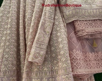 Pink Thread Embroidered Lehenga Choli: Custom Stitched Indian Bridal Wear
