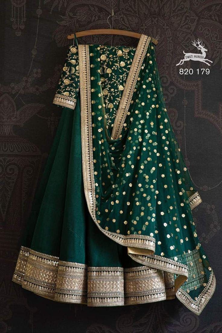 Emerald Green Lehenga Choli: Embroidered Indian Wedding Party Wear