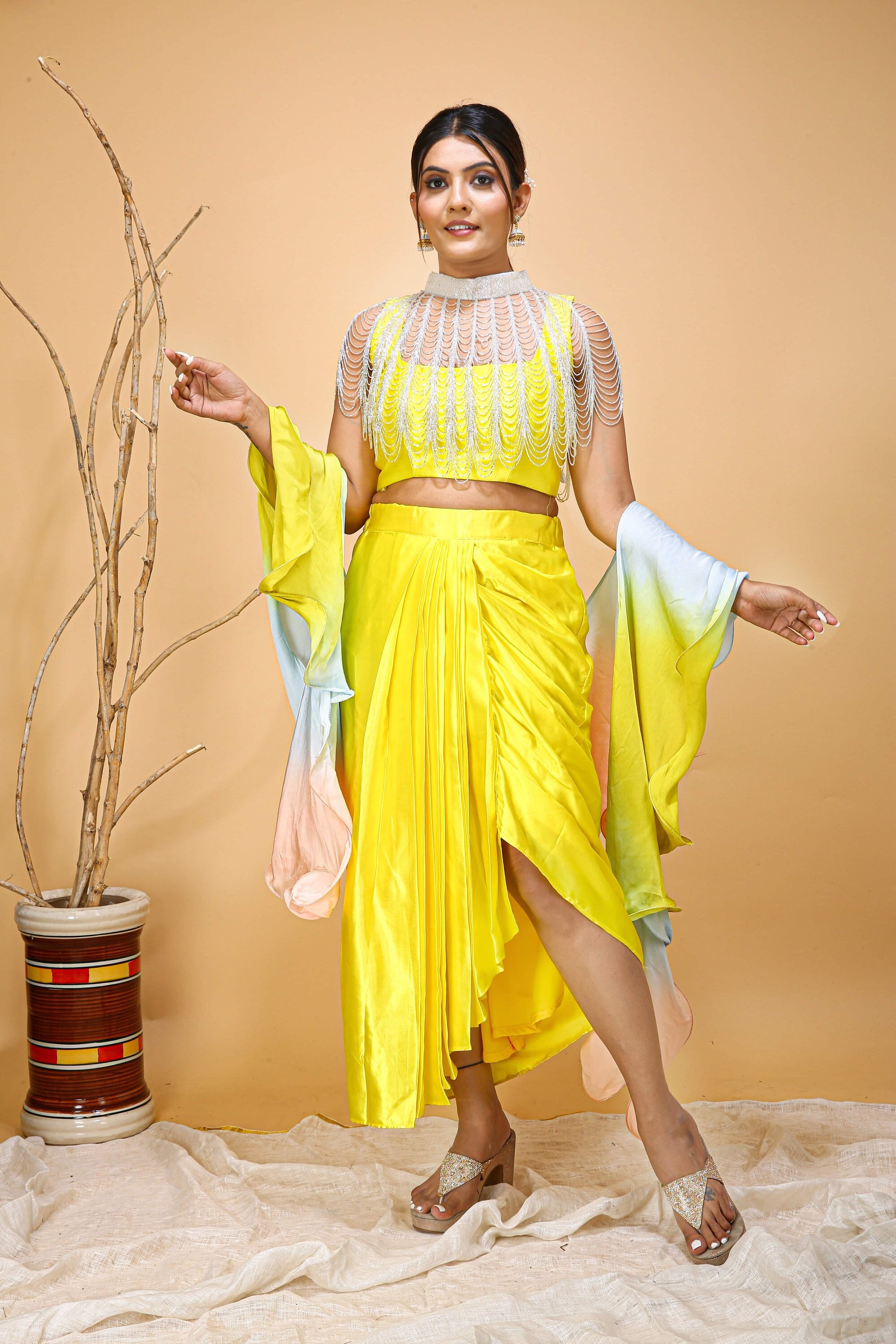 Dhoti pants with crop top and top jacket buy online
