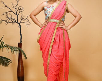 Designer Dhoti saree with Belt, IndoWestern Saree, Indian Wedding Reception party wear,Premium Luxe Saree,Dhoti saree,Fancy outfir for women