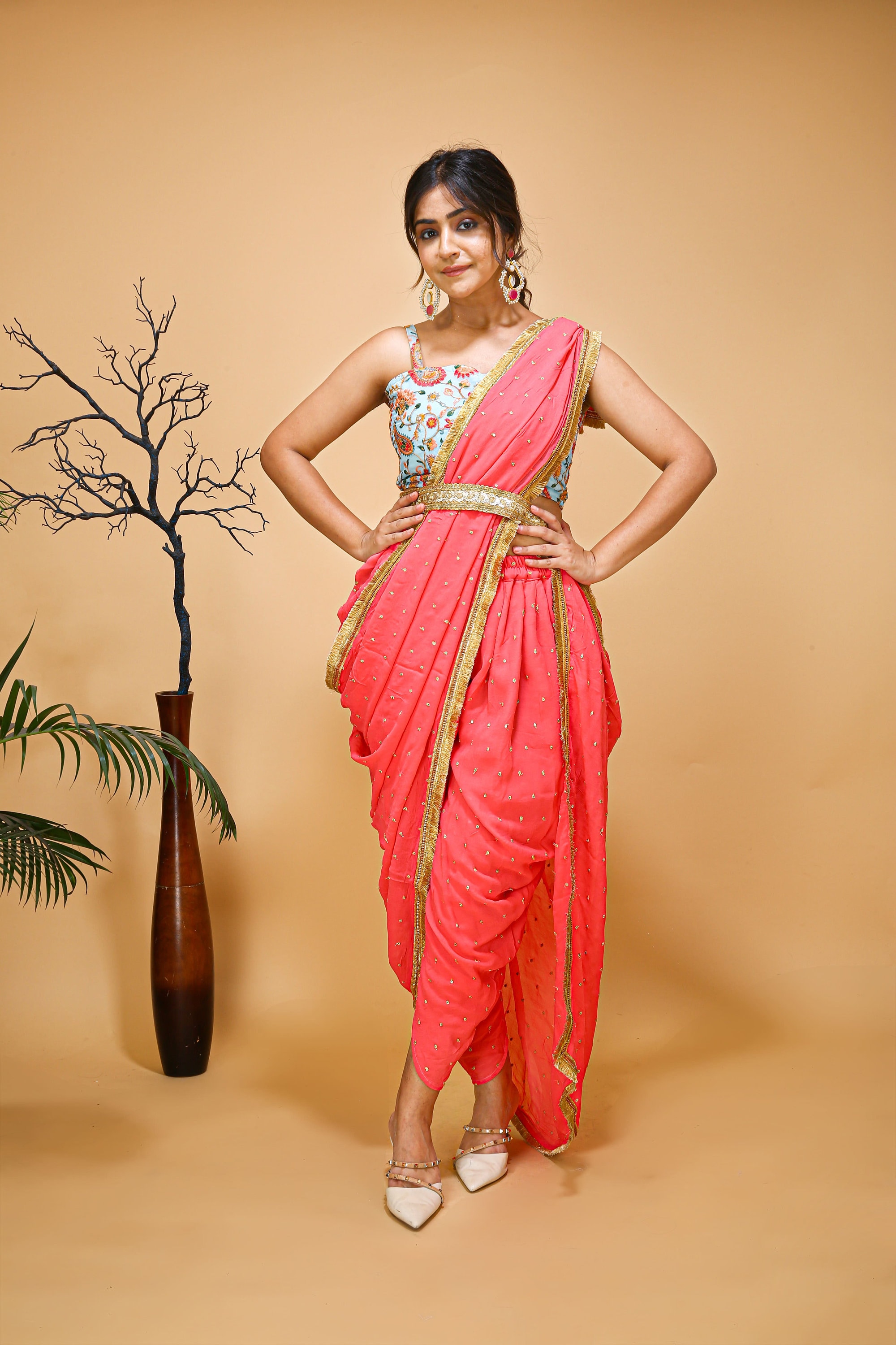 Cotton dhoti saree top
