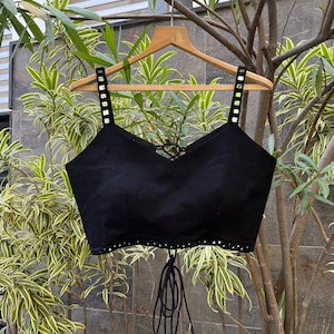 Black Mirror Blouse: Readymade Party Wear Sari Crop Top