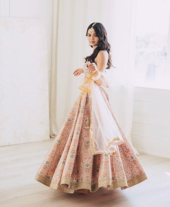 Wedding Party wear Indian Designer Pink Lehenga choli Dupatta for girls and women custom Stiched Lengha blouse Embroidered thread sari 1
