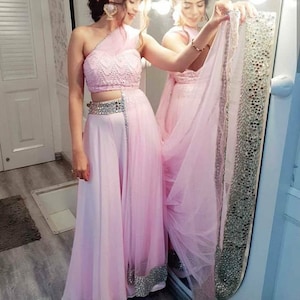 Pink designer gown lengha lehenga Indian ethnic traditional wear Indian Suit Chania choli Party wear crop top dress Wedding wear skirt 1