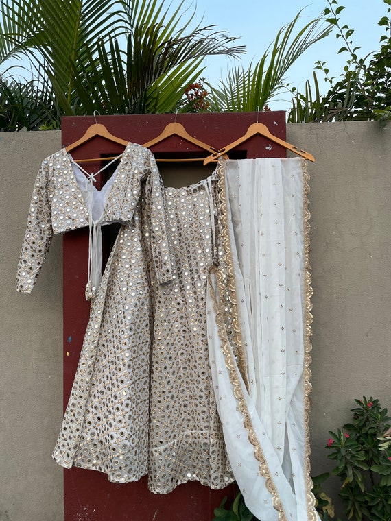 Silver Work Lehenga Choli Dupatta: Indian Bridesmaid Wedding Dress