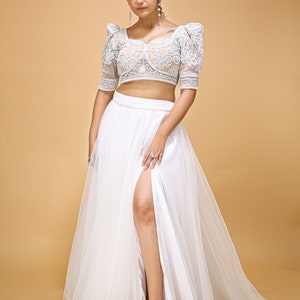 Wedding Dress, Crop Top and Net Slit  Skirt