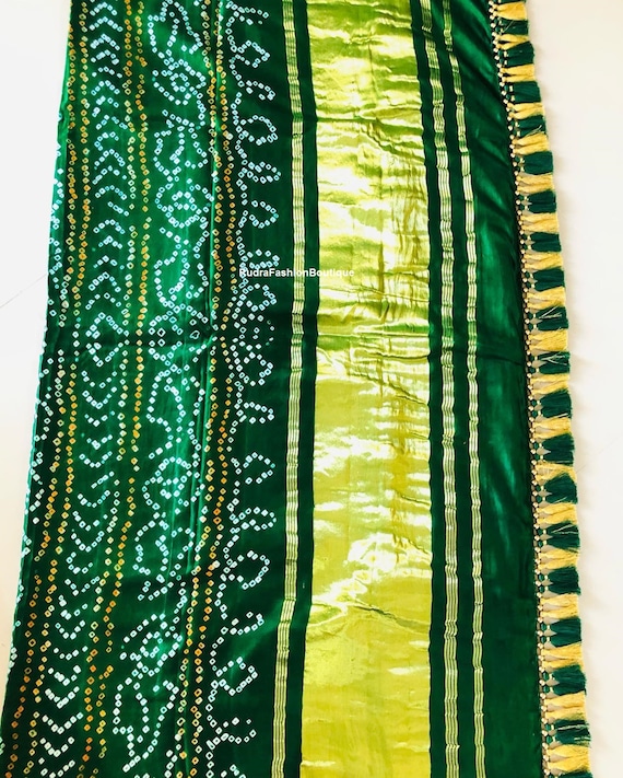 Buy Bottle Green Bandhej Drap Saree Skirt Co-Ord Set for Women Online in  India